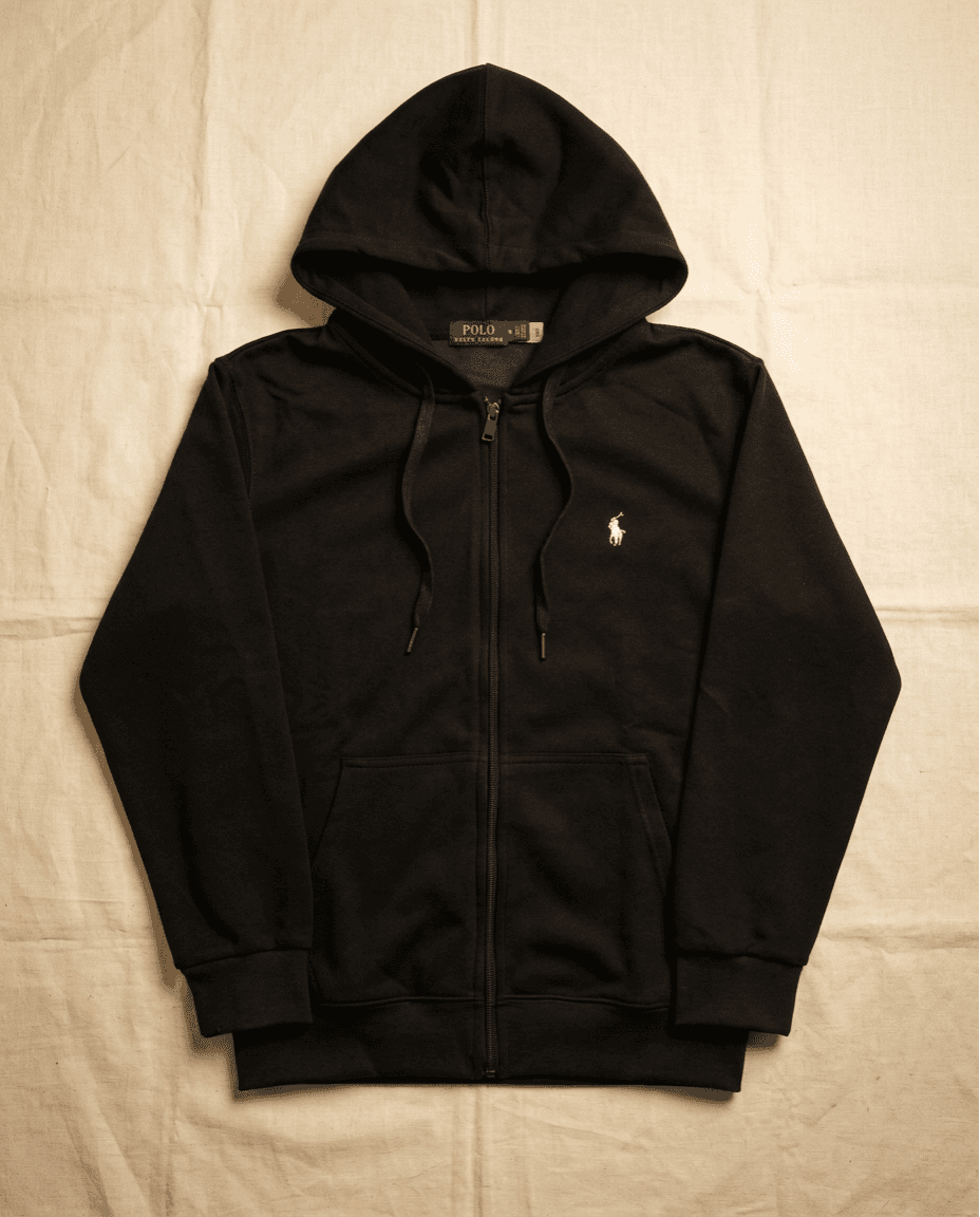 Hoodie Polo Ralph Lauren noir, vue front sur lin warm crème