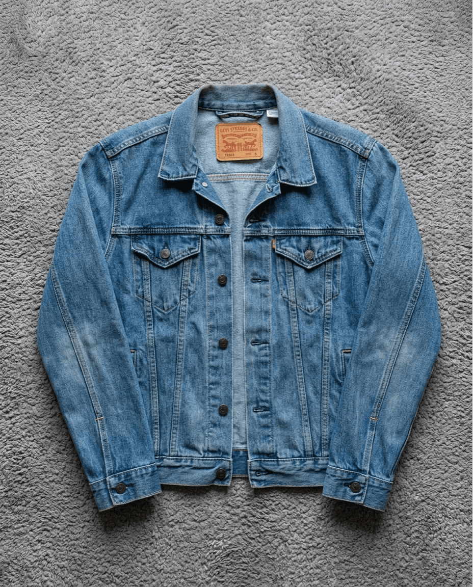 Veste en jean Levi's bleu washed sur tapis gris